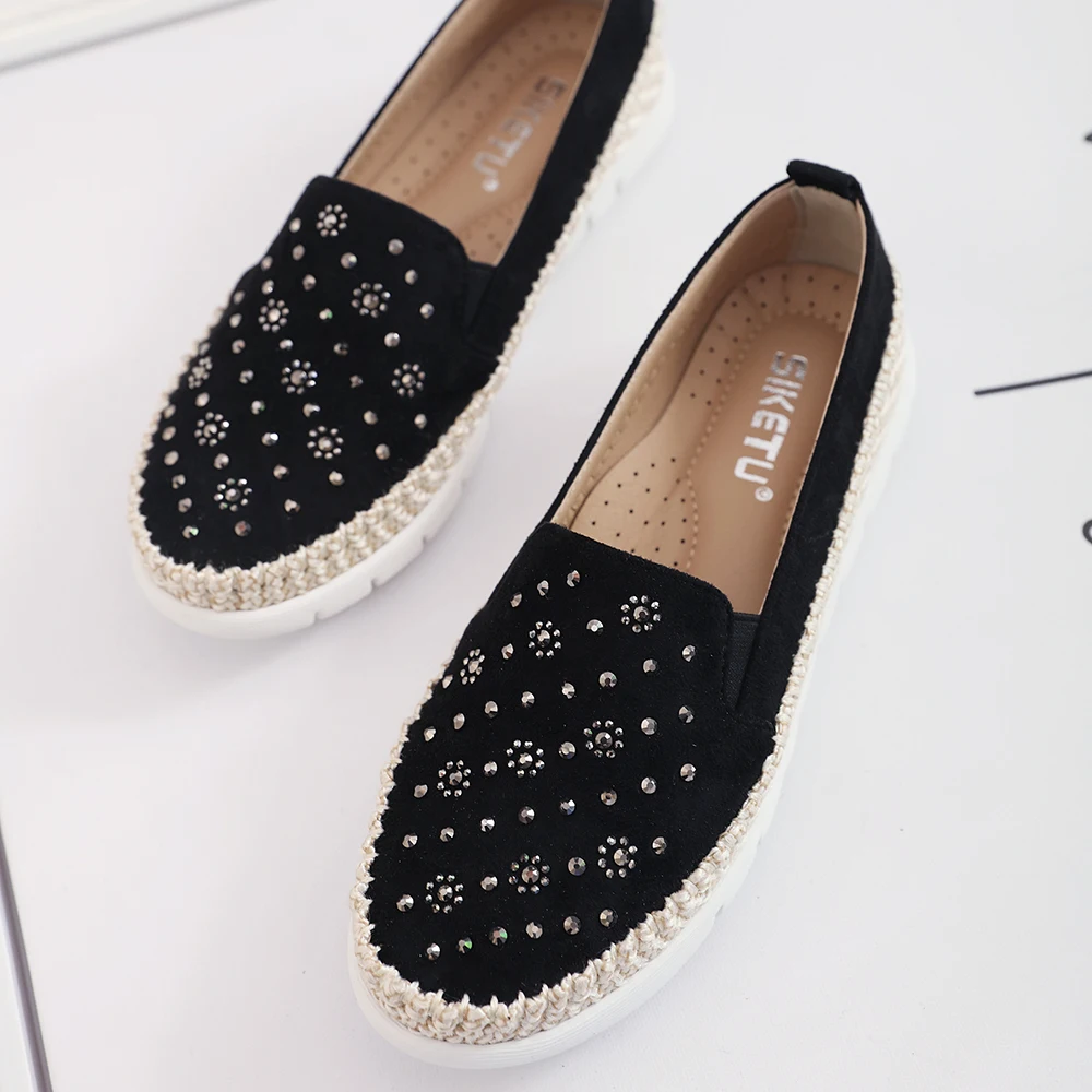 

Spring and Autumn New Designer Original Handmade Shiny Luxury Rhinestones Loafers Fashion Wild Student Flat Casual Shoes