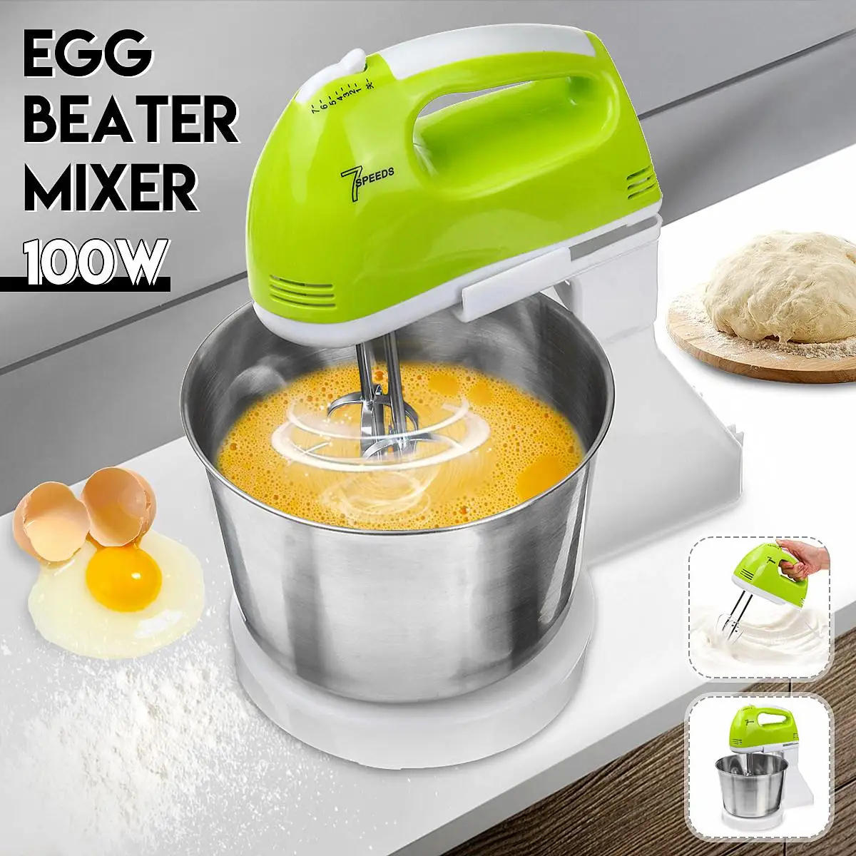 

220V Mini Handheld/Stand Electric Egg Beater 100W 7 Speed Whisk Mixer Machine Dough Maker Kitchen Cooking Baking Tools Set