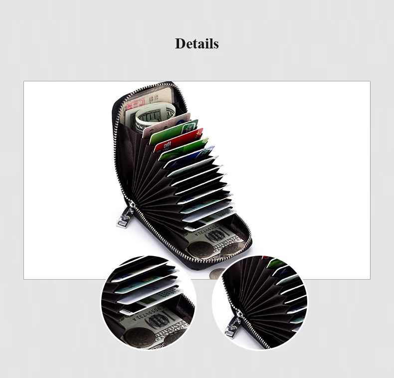 Lomelobo Unisex Lychee Card Holder Genuine Leather Women Men Credit ID Business Card Wallet Fashion Bank Cards bag Coin Purse HCL7139 Details (07)