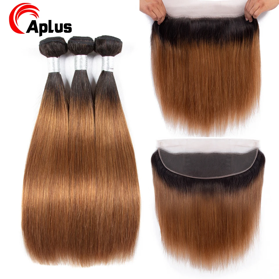 

Aplus Brazilian Straight Hair Bundles With Closure Ombre Bundles With Frontal Remy T1B 30 Ear To Ear Lace Frontal With Bundles