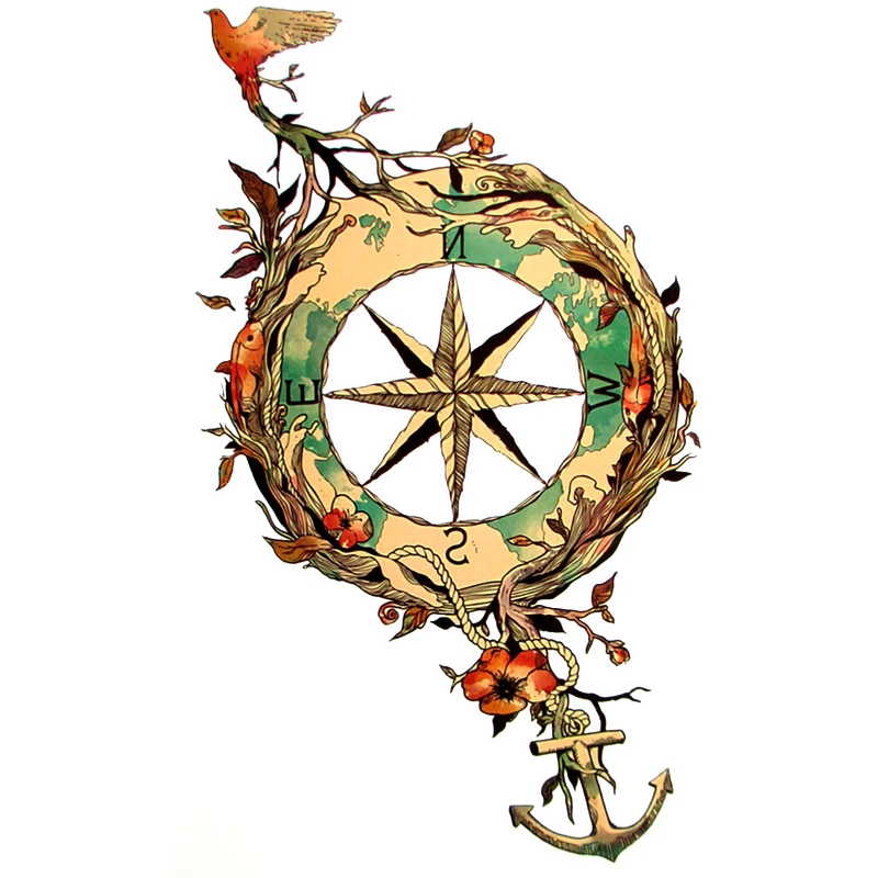 

Steering Body Art waterproof temporary tattoos for men and women beautiful 3d boat anchor design bird tattoo sticker