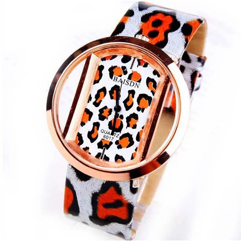 

New Female Watch Transparent Watch Women Fashion Quartz Leopard Print Watch Women Leather Strap reloj de mujer relogios feminino