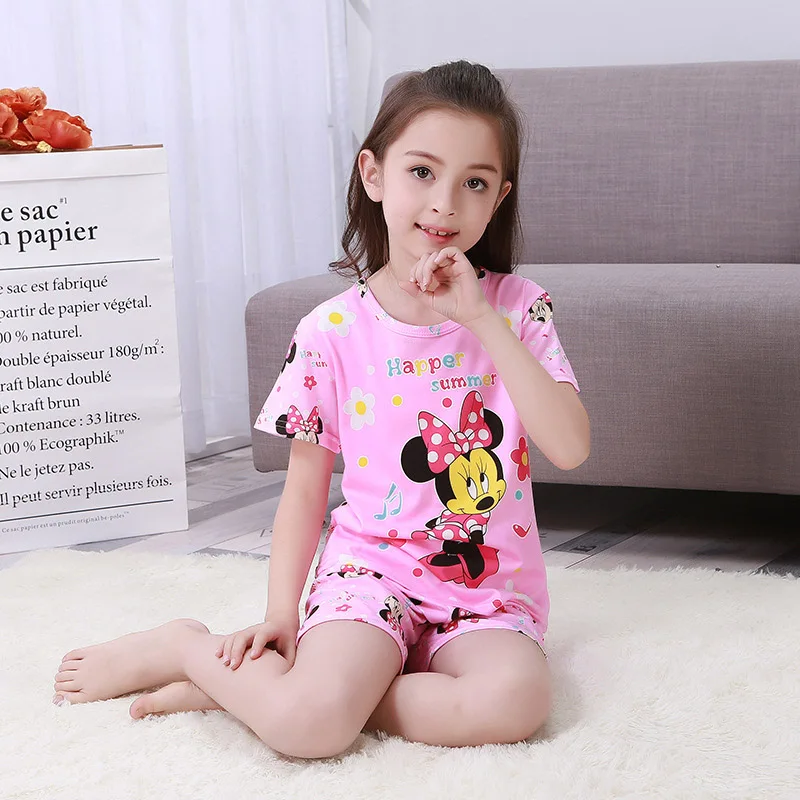 New Fashion Summer Cartoon Minnie Doraemon Children Clothing Set Pajamas Short-Sleeved+Shorts Baby Kids Girl Boy Clothes T-Shirt - Цвет: B