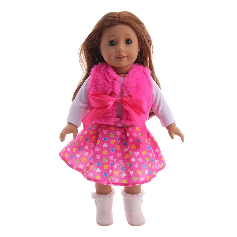 Новая кукла одежда плюшевая куртка для девочек+ белая футболка+ юбка с цветочным принтом, подходит для 18 дюймов американская кукла или 43 см для ухода за ребенком для мам кукла