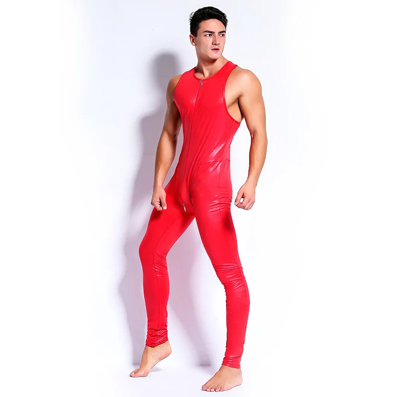 Комбинезон Zentai мужской из искусственной кожи пикантный Боди без рукавов