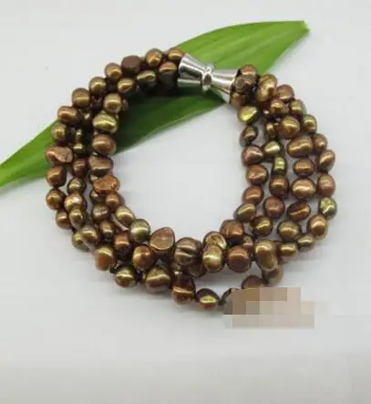 

FREE SHIPPING HOT sell new Style >>>>Elegant Brown Fresh Water Pearl Four Strands 8" Bracelet With Magnetic Clasp