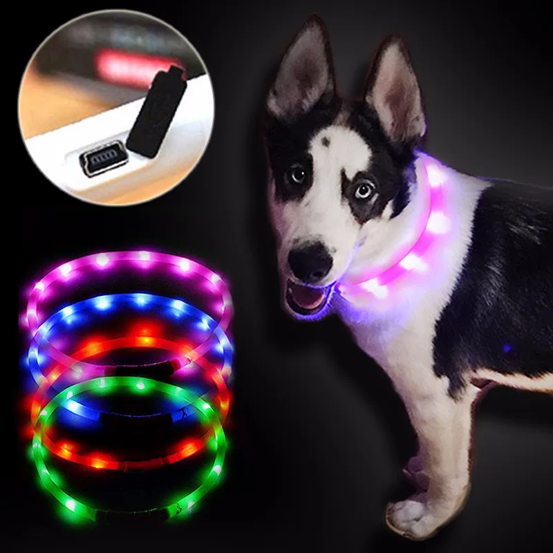 

Rechargeable Glowing Dog Collars Luminous Pet Flash Night Charging Collar LED Dog Collar Light USB for Small Medium Large DogD30