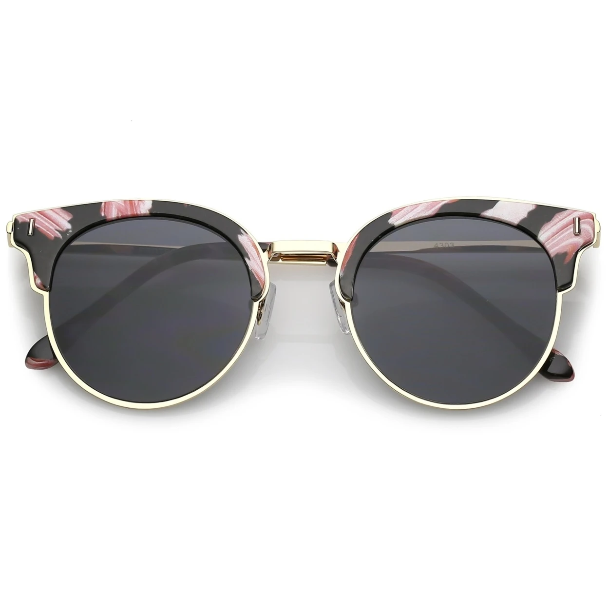 Semi Rimless Marble Print Round Cat Eye Sunglasses With Flat Lens 48mm (4)