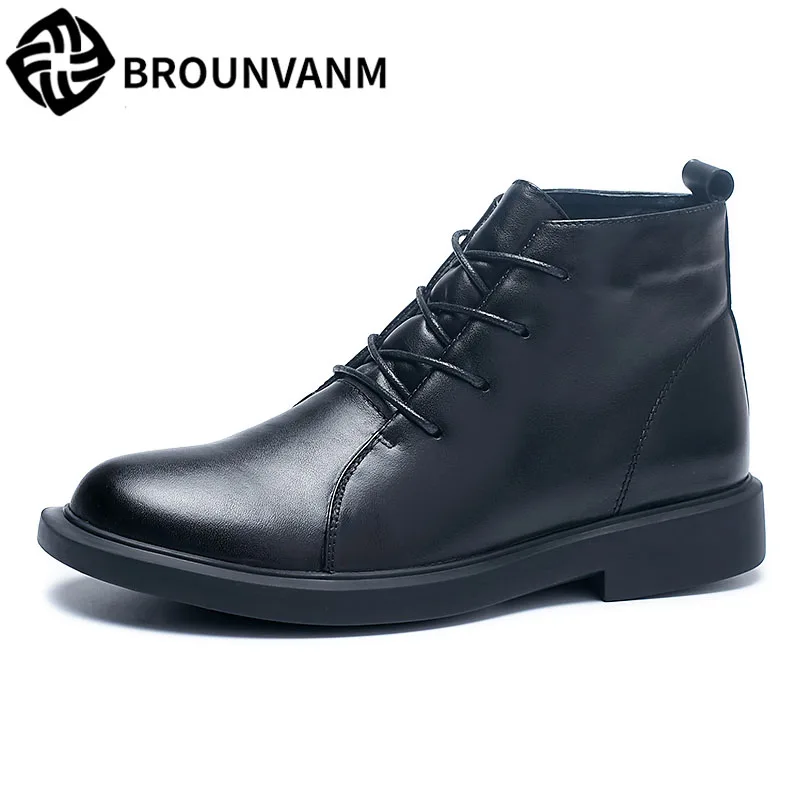 

Snow boots men's winter warm-keeping Riding boots casual real leather high top shoes men anti-slip short boots cashmere zipper