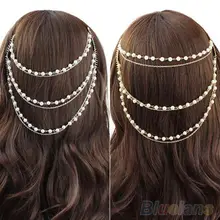 Celebrity Women’s Boho Pearl Headband Tassel Headpiece Hair Chain Hair Comb Jewelry 1RQ2