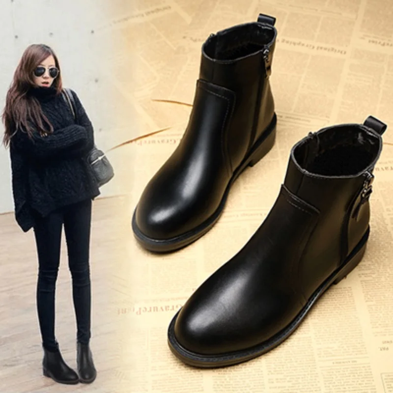 Boots children's booties 2018 autumn and winter new Martin boots snow 41 flat bottom 43 large size women's boots skinny women's