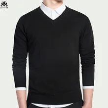 Хорошее качество, осень, мужские свитера с длинным рукавом и v-образным вырезом, хлопок, повседневные однотонные мужские вязаные свитера, тонкие мужские топы