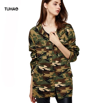 

TUHAO Spring Autumn Cotton Military Jackets Women Basic Coats Camouflage Pockets Collar Zipper MA1 Cargo Jacket TFS174