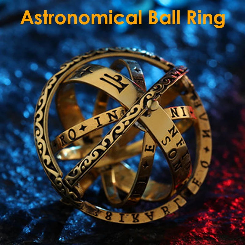 Creative Astronomical Sphere Ball Rings Universe Complex Rotating Clamshell Couple Lover Women Ring Germany Gold Jewelry Gifts