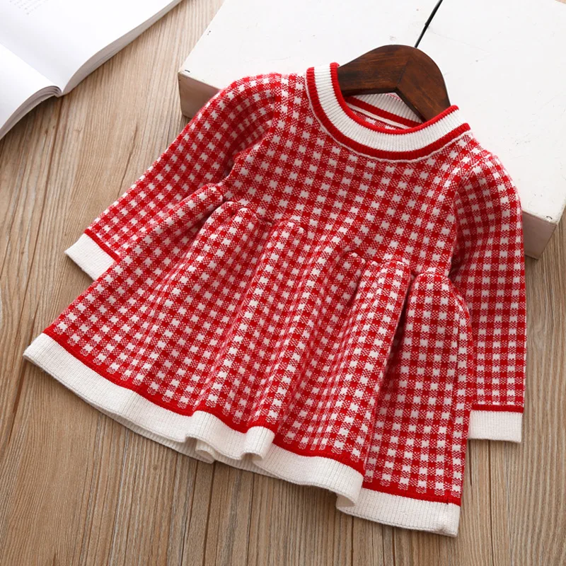 

2018 Baby Dress Vestido Infantil Children's Clothing Girls Autumn Dress 1-3 Years Old Baby Girl Long Sleeve Plaid Sweater Tide