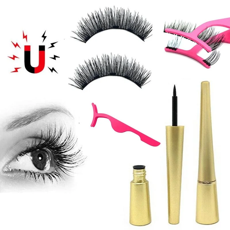 

1 Set Magnetic Liquid Eyeliner & Magnetic False Eyelashes & Tweezer Set Waterproof Long Lasting Eyeliner False Eyelashes