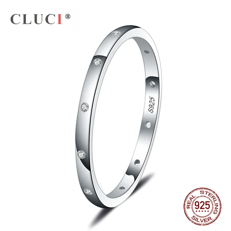 CLUCI 925 пробы простые круглые женские Свадебные обручальные кольца настоящее 100%