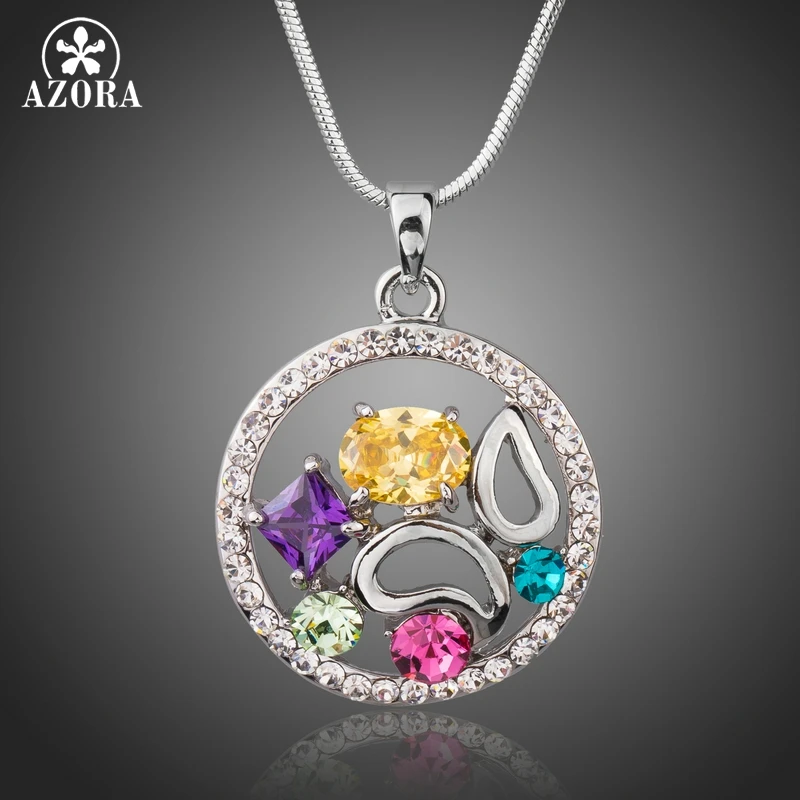 

AZORA Newest Arrival Luxury Multicolor Cubic Zirconia Big Round Flower Pendant Necklace for Women Fashion Jewelry TN0228