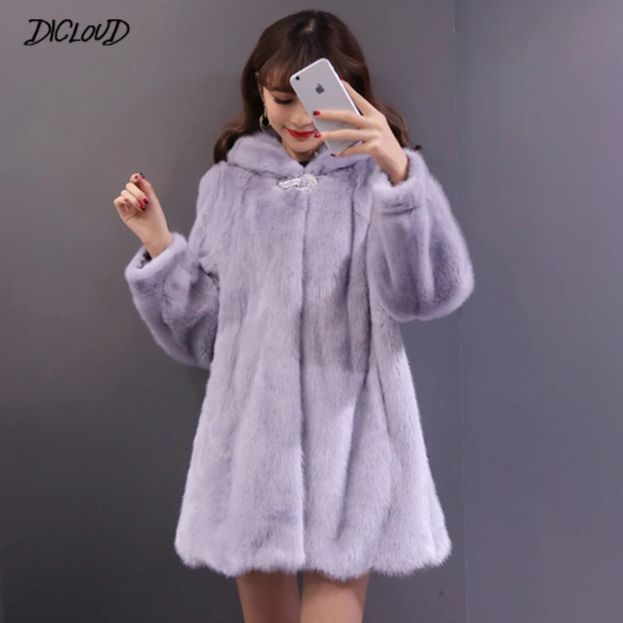 2018 Elegant Autumn Winter Faux Fur Coat Women Fashion Luxury Long-Sleeved Hooded Jacket Ladies Casual Thick Warm Fur Long Coats