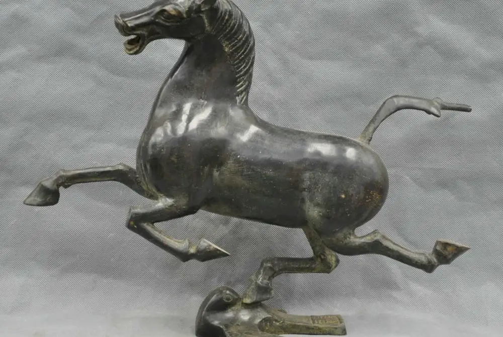 

17" China Bronze Fengshui Zodiac Horse Stand on Flying Swallow Statue