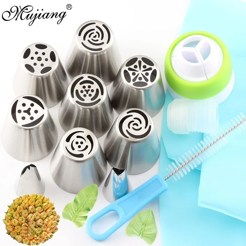 

13Pcs Pastry Nozzles Coupler Icing Piping Tips Sets Stainless Steel Rose Cream Bakeware Cupcake Cake Decorating Dessert Baking