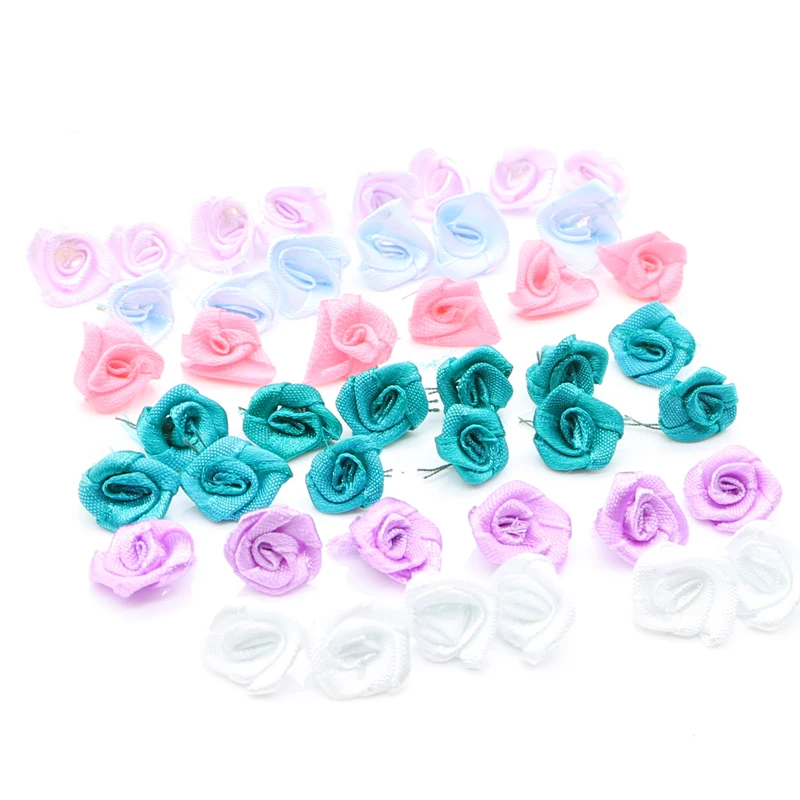 

50pcs Ribbon Rose Flowers Wedding Decoration DIY Crafts Apparel Accessories Sewing Appliques