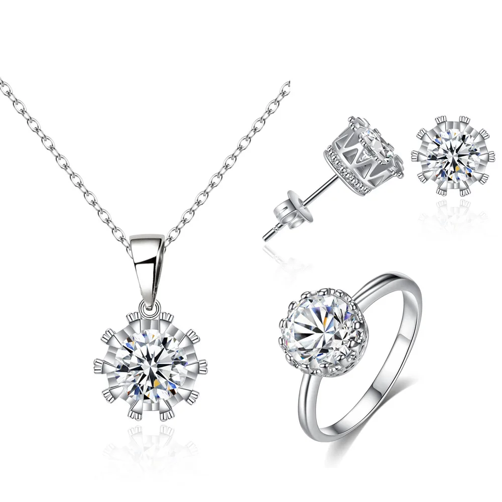 

Luxury Bridal Jewelry Sets For Women Accessory Cubic AAA Zircon Crystal Necklace Rings Stud Earrings Set Gift dropshopping