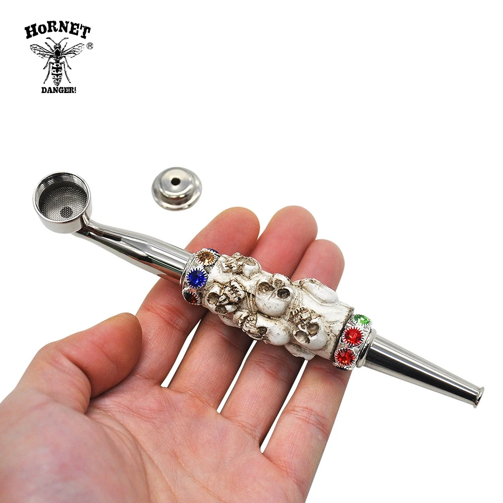 

HORNET Crystal Zinc Alloy Metal Smoking Pipes 155MM Metal Bowl Skull Metal Smoking Pipe Tobacco Dry Herb Hand Spoon Pipes