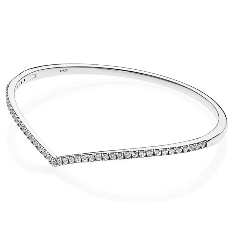 

New 925 Sterling Silver Bangle Shimmering Wish With Crystal Bracelet Bangle Fit Women Bead Charm Pandora Diy Jewelry