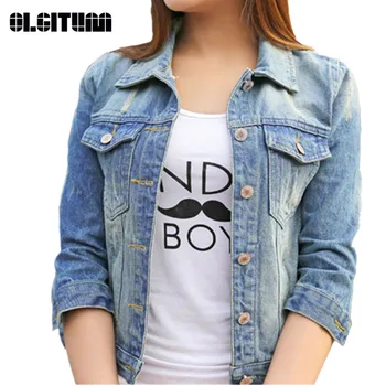 

Women Fashion 2020 Spring/Autumn Jeans Jackets Short Top Three Quarter Sleeve Denim Coat Vintage Ripped For Women Clothing JK230