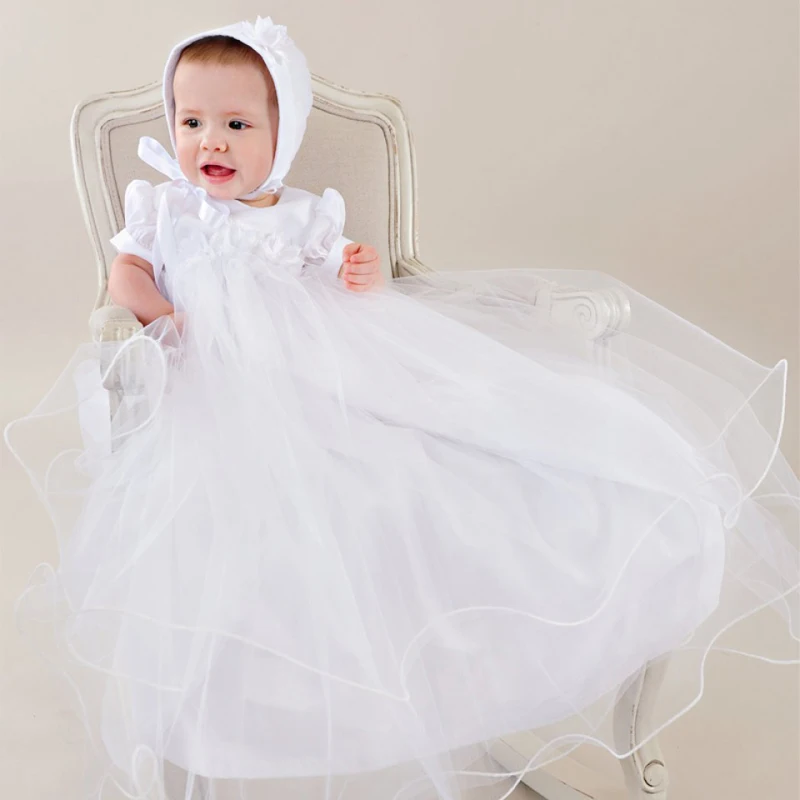 

Angela West Solid White Short Sleeve New Born Baby Heirloom Antique Lace Dedication Blessing Baptismal Christening Gown & Bonnet