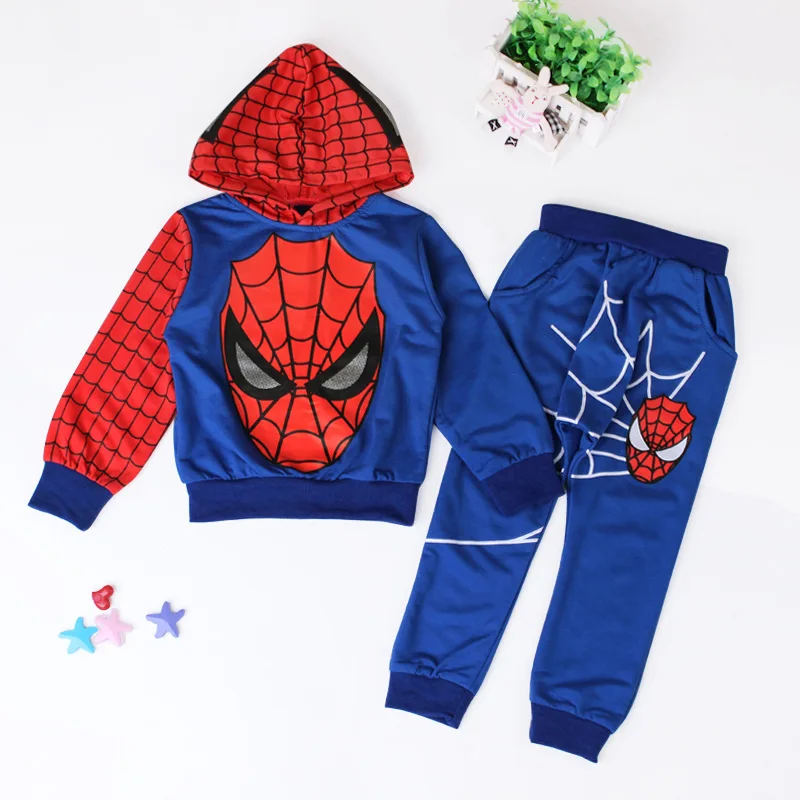 Детский спортивный костюм «Человек-паук» для мальчиков комплект одежды для детей от 2 до 6 лет, комплект одежды «Человек-паук» для маленьких мальчиков, весенне-летние спортивные костюмы для мальчиков - Цвет: Синий