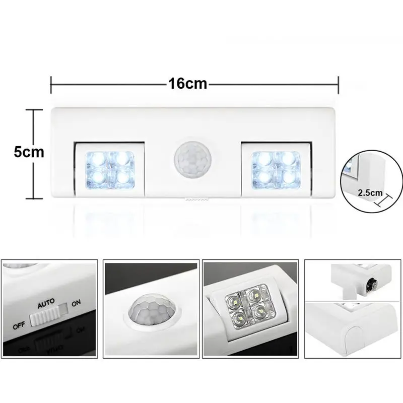  90 Degree 8 LED Night Light PIR Motion Sensor Light Night Lamp Under Cabinet Light Battery Power Fo - 32974610633