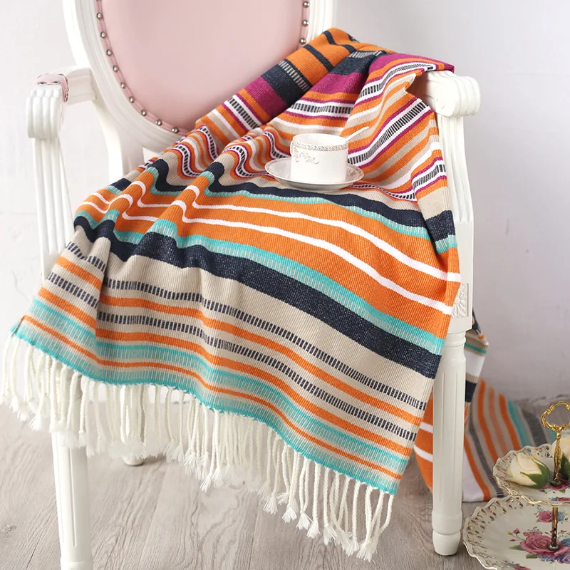 

Free shipping Drop Shipping Gift Nordic Colorful Geometric Stripes Pattern Bedspread Sofa Lounge Chair Throw Blanket 130*150cm