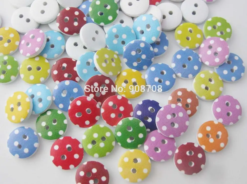 Baby clothes buttons 13mm 200pcs mix polka dots printed wood button