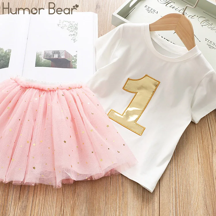 Humor Bear/костюм для девочек Новинка лета 2019 футболка с короткими рукавами и вышитым