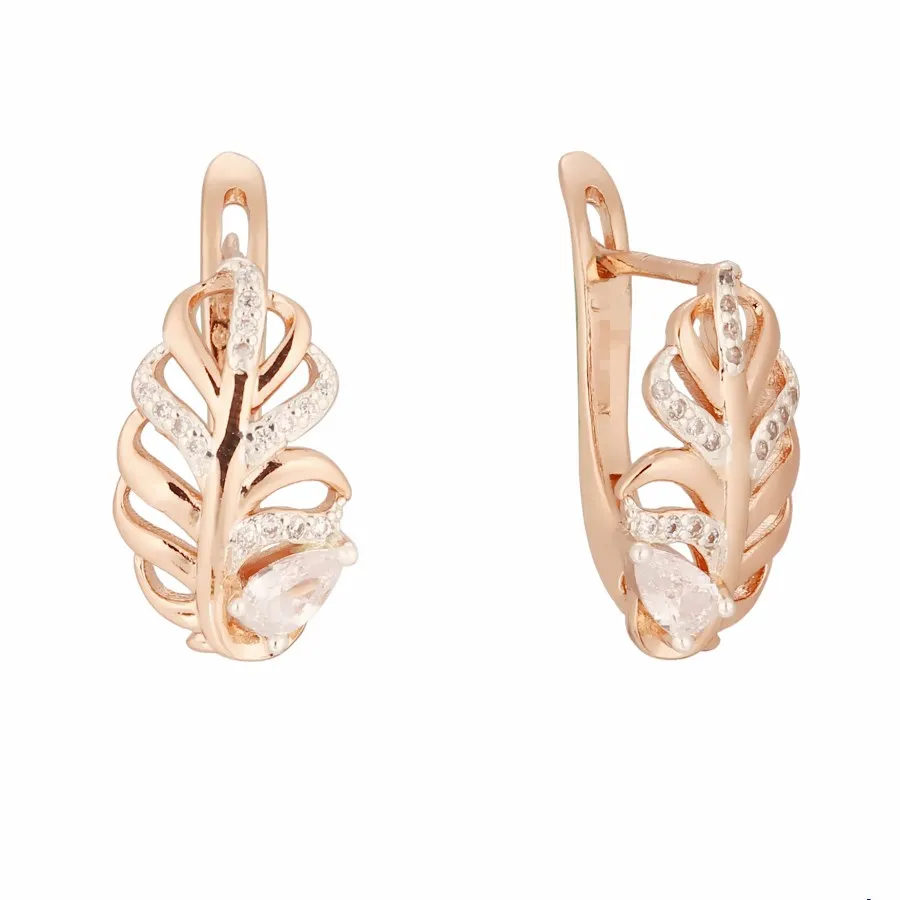 

2019 Earring 585 Gold Color Earring Office Style Leaf Shape Top Fashion Earring Cubic Zircon Women Drop Earring