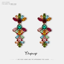 Yhpup трендовые Роскошные Длинные серьги-гвоздики из разноцветного стекла с кристаллами, модные ювелирные изделия, Букле д 'ореиль для женщин для Brinde ювелирных изделий