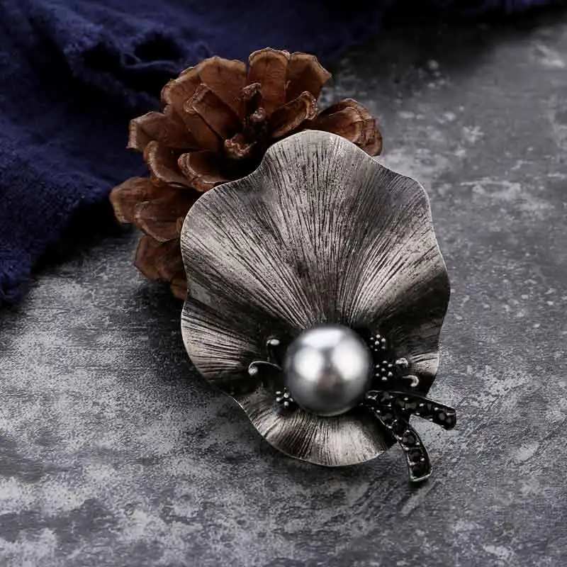Элегантная брошь в форме листа лотоса, металлические булавки и броши для женщин, старинный серебряный камень, цветочный цветок, брошь на шарф, булавки, ювелирные изделия для одежды