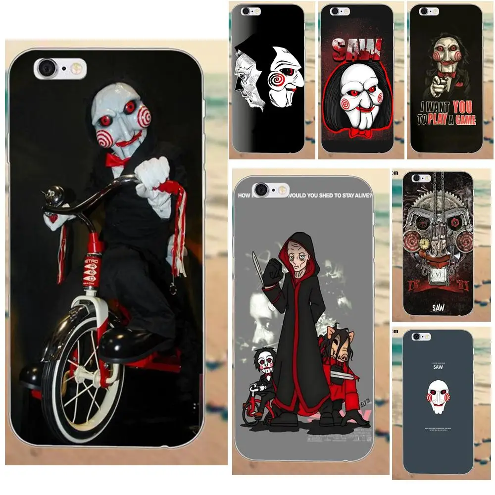 

TPU Coque Case Capa For iPhone 4 4S 5 5S 5C SE 6 6S 7 8 Plus X Galaxy J1 J3 J5 J7 A3 A5 2016 2017 horror Saw Mask Man Terrible