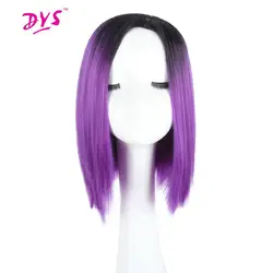 Deyngs Ombre коротких синтетических Боб Искусственные парики для черный Для женщин средняя часть вырезать эльфа темно корень фиолетовый