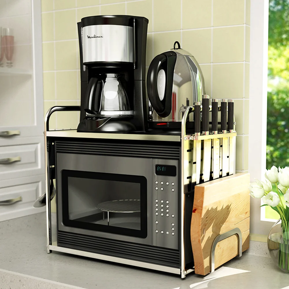  A1 Kitchen rack microwave oven shelf 2 layer 304 stainless steel floor storage shelf spice rack kni - 32909892436