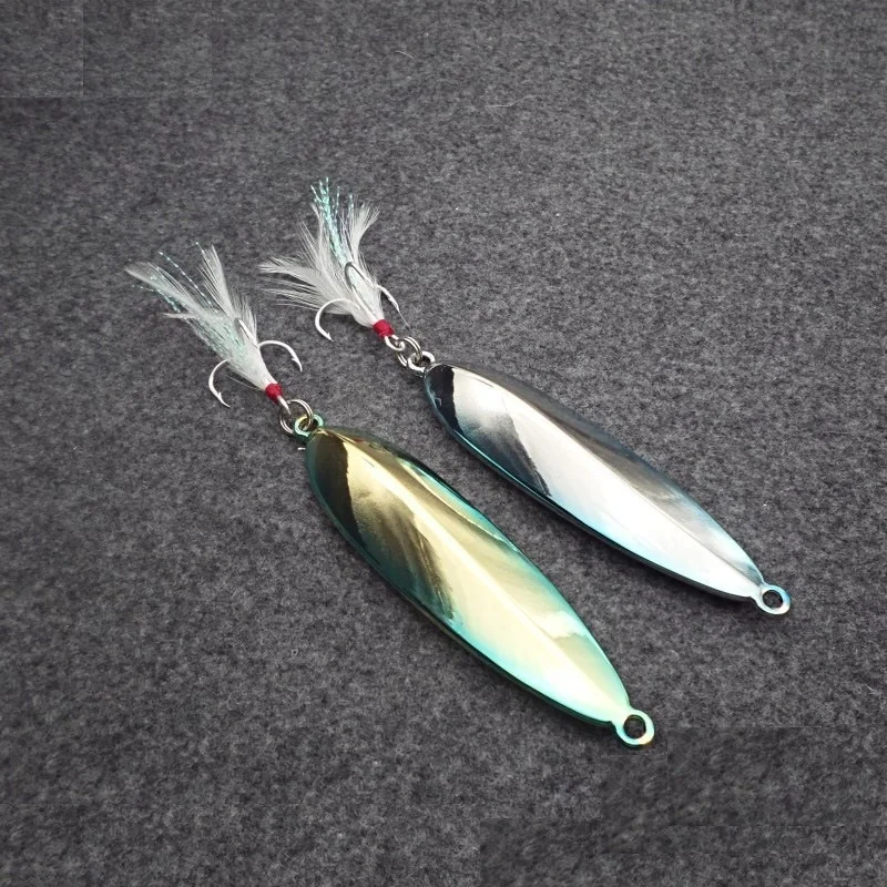 60g 94.7mm Long Shot Metal Fishing Lure Sea Monster Tackle Hard Spoon Bait with Feather