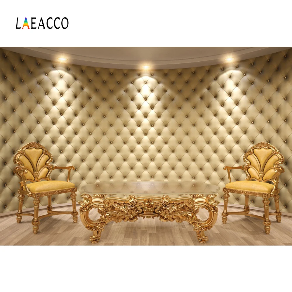 Фотофон Laeacco Golden со стульями настольными огнями декором интерьера винтажным