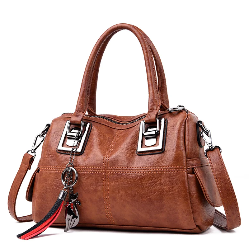 Модные женские ручные сумки высокого качества, кожаная сумка на плечо, Сумка с кисточками, женские роскошные сумки, женские сумки, дизайнерские сумки - Цвет: Brown