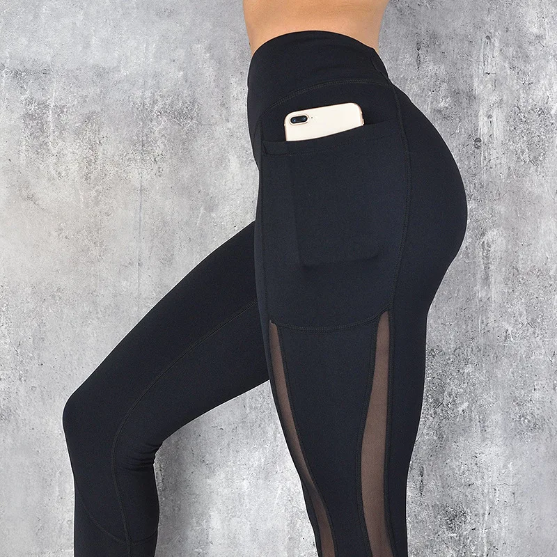 Черные штаны для занятий йогой Для женщин леггинсы для фитнеса сетки лоскутное Бесшовные Push Up лосины спортзал Booty спортивные лосины спортивной ходовой
