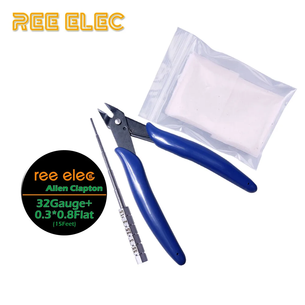 

REE ELEC Electronic Cigarette Vape Pen Accessories Set Alien Tiger Fused Clapton Heating Wire Organic Cotton Coil Jig Plier