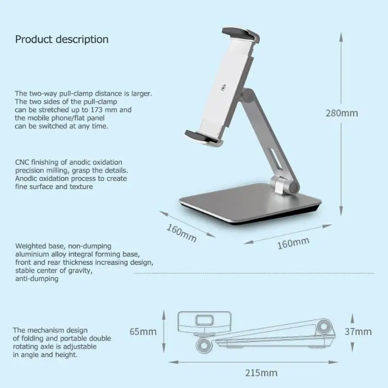 Aluminum alloy mobile phone tablet bracket Foldable Tablet Stand Holder Mount Bracket for ipad iphone for 7-10"Tablet Smartphone