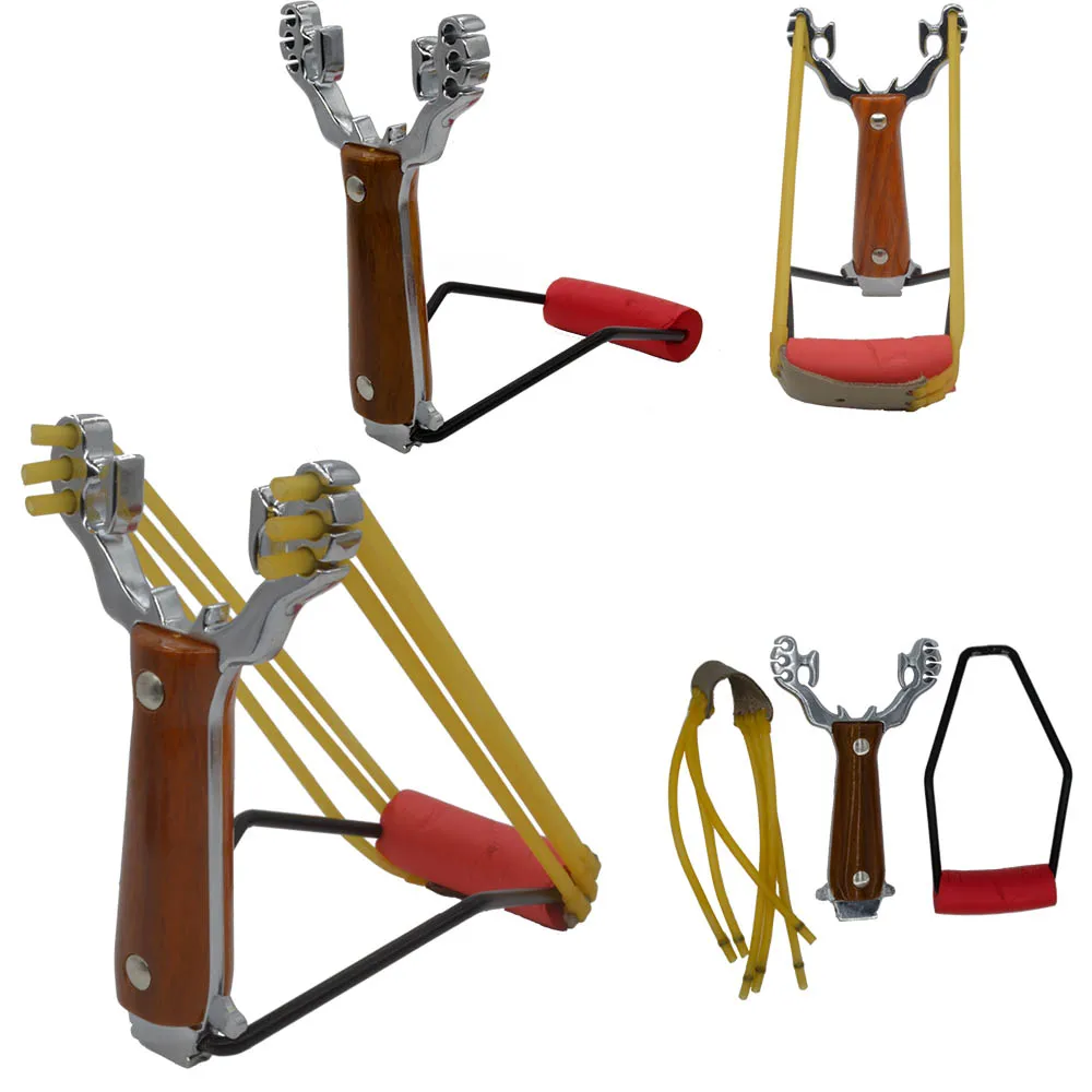 New Powerful Folding Sling Shot Slingshot Catapult Wooden Wrist Support