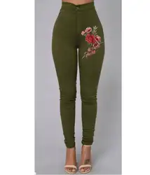 2019 США карандаш брюки для девочек для женщин стрейч повседневное длинные мотобрюки вышивка узкие джинсовые штаны высокая талия